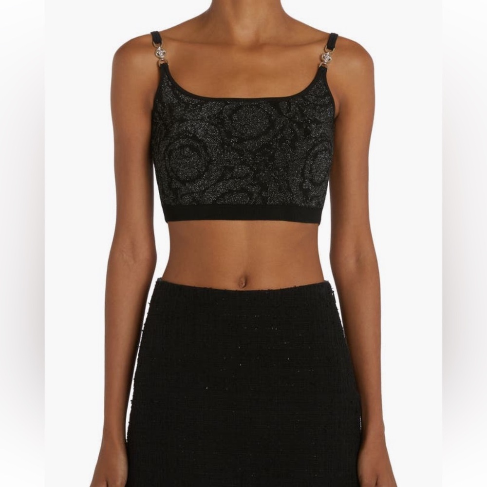 Versace Barocco Metallic Jacquard Crop Sweater Tank